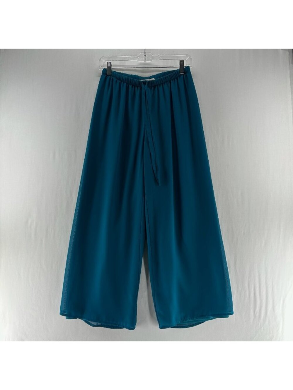 American Glamour Badgley Mischka Chiffon Wide Leg Pants S Lined Drawstring Teal - Picture 1 of 16